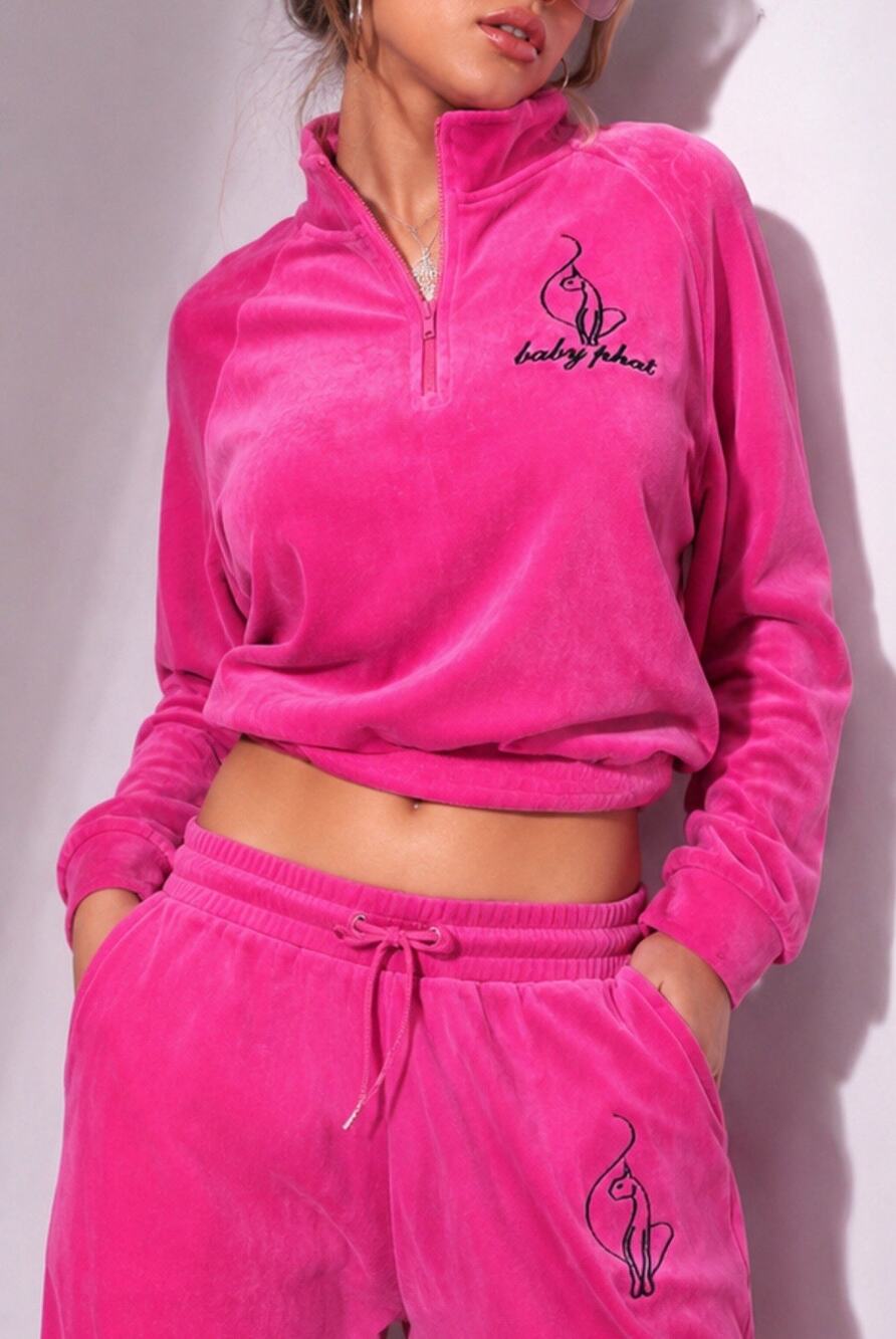 Baby Phat Pink Velour Tracksuit Set Womens Plus 2X Quarter Zip Jogger Pants Y2K
